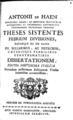 Anton de Haen, Antonii de Haen ... Theses sistentes febrium divisiones, Perusiae, MDCCLXIX[=1769], ΦΣΑ 3015 Γ'