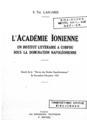 L' Academie Ionienne :Un Instituy Litteraire a Corfou sous la domination napoleonienne /[par] S. Th. Lascaris.Paris :Les Imorimeries techniqfues F. Michel,[1925].