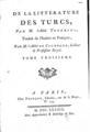 De la litterature des Turcs /par Mr. l' abbe Toderini ; traduit de l' italien en francois par Mr. l' abbe de Cournand ___, T.3, Paris :Chez Poincot,MDCCLXXXIX (=1789).