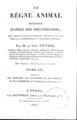 Georges Cuvier, Le regne animal distribue d'apres son organisation, Tome 3,  A Paris, 1817.