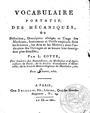 Cotte, Louis .Vocabulaire portatif des m'ecaniques, Paris 1801. ΠΠΚ 122518